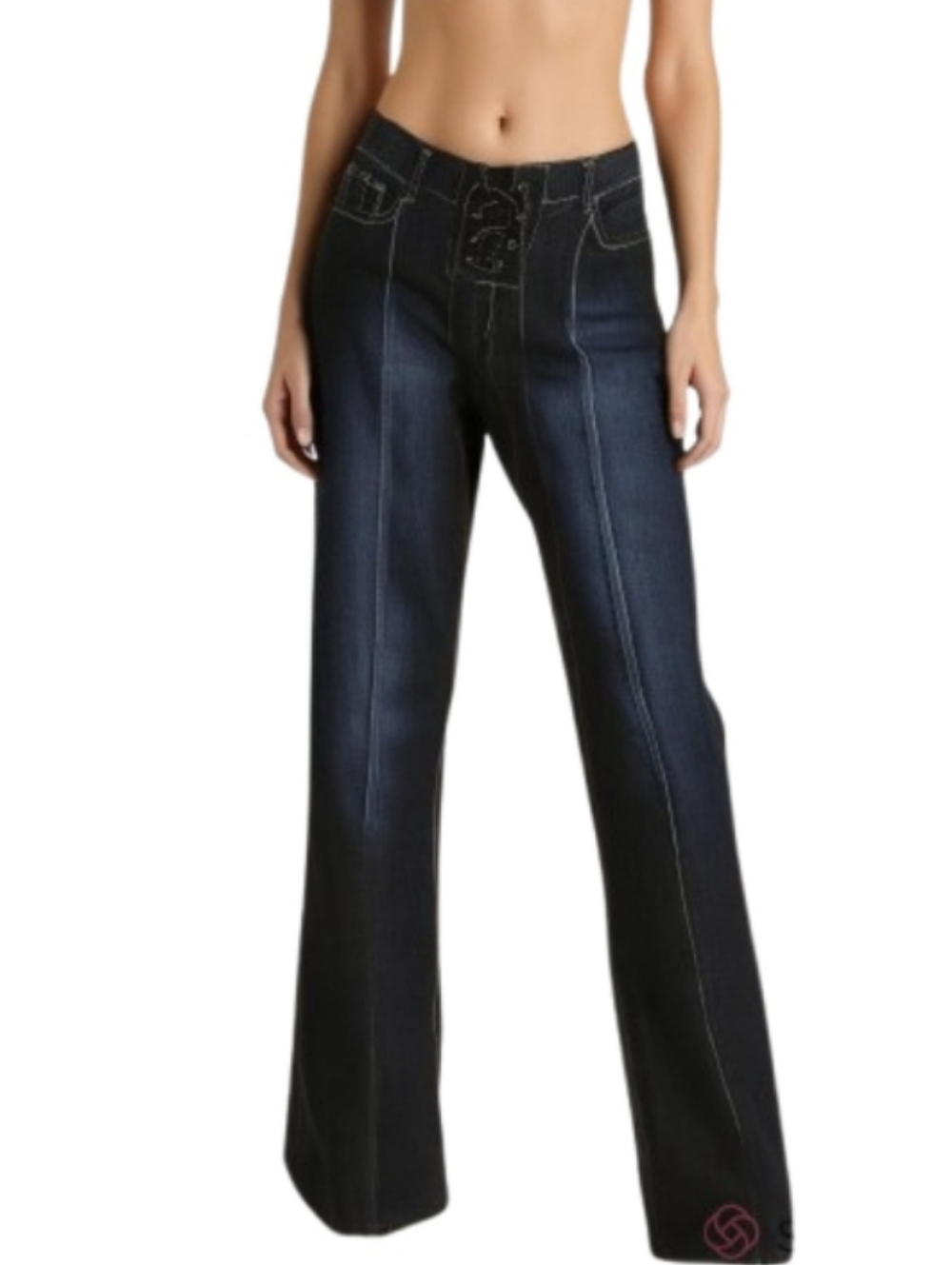 Tyte Peace Dove Dark Denim Corset Lace Up Closure Blue Jeans Bootcut Pants